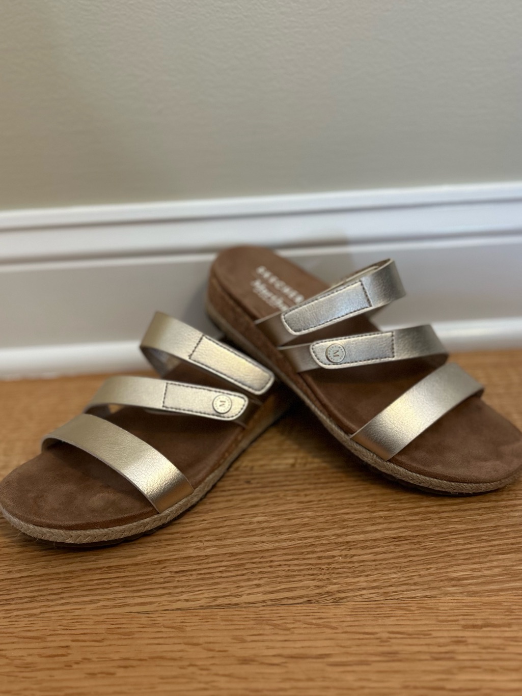 Skechers Metallic Gold TripleStrap Slide Sandals